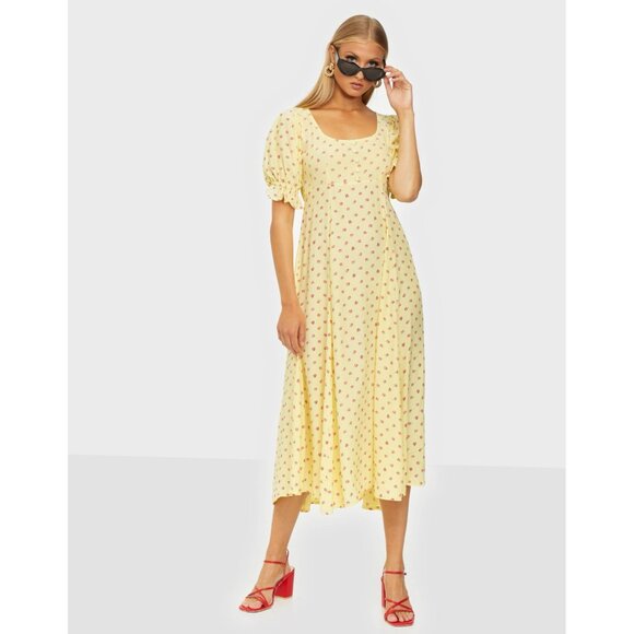 FAITHFULL THE BRAND Linnie Floral Midi Dress in Yellow S(US4) $189 Boho Cottage - Picture 1 of 10